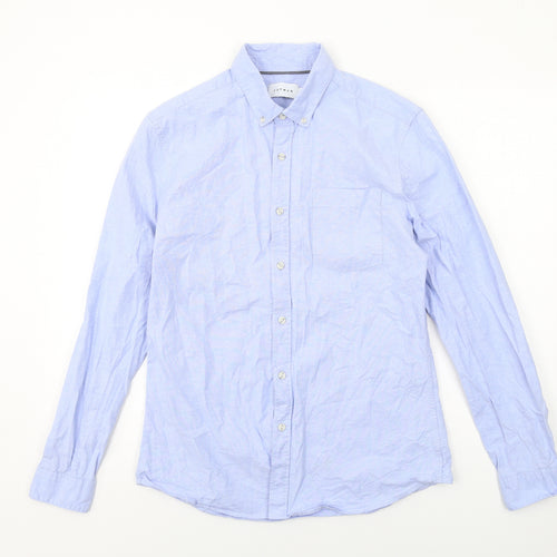 Topman Mens Blue Cotton Button-Up Size L Collared Button