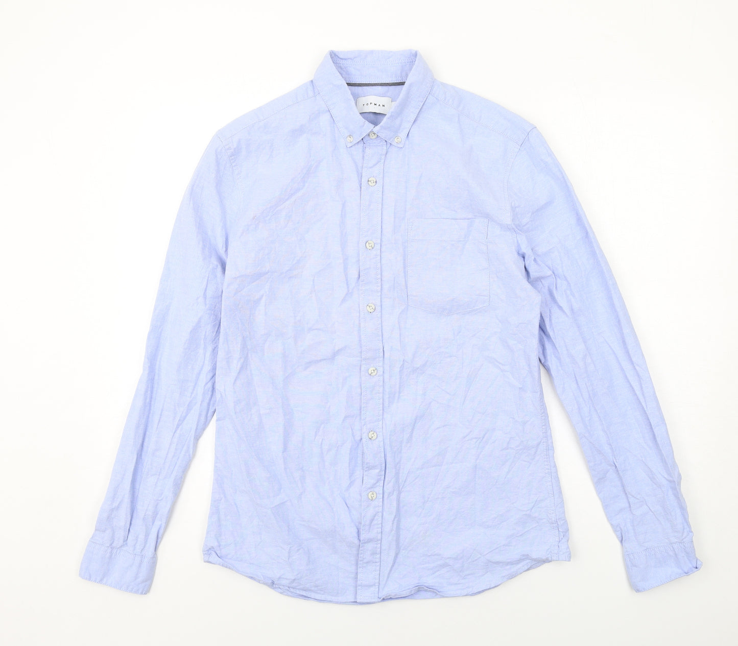 Topman Mens Blue Cotton Button-Up Size L Collared Button