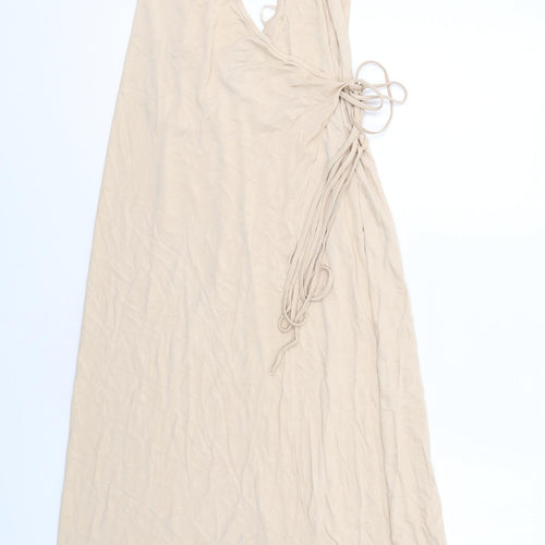 DKNY Womens Beige Viscose Wrap Dress Size M Halter Tie
