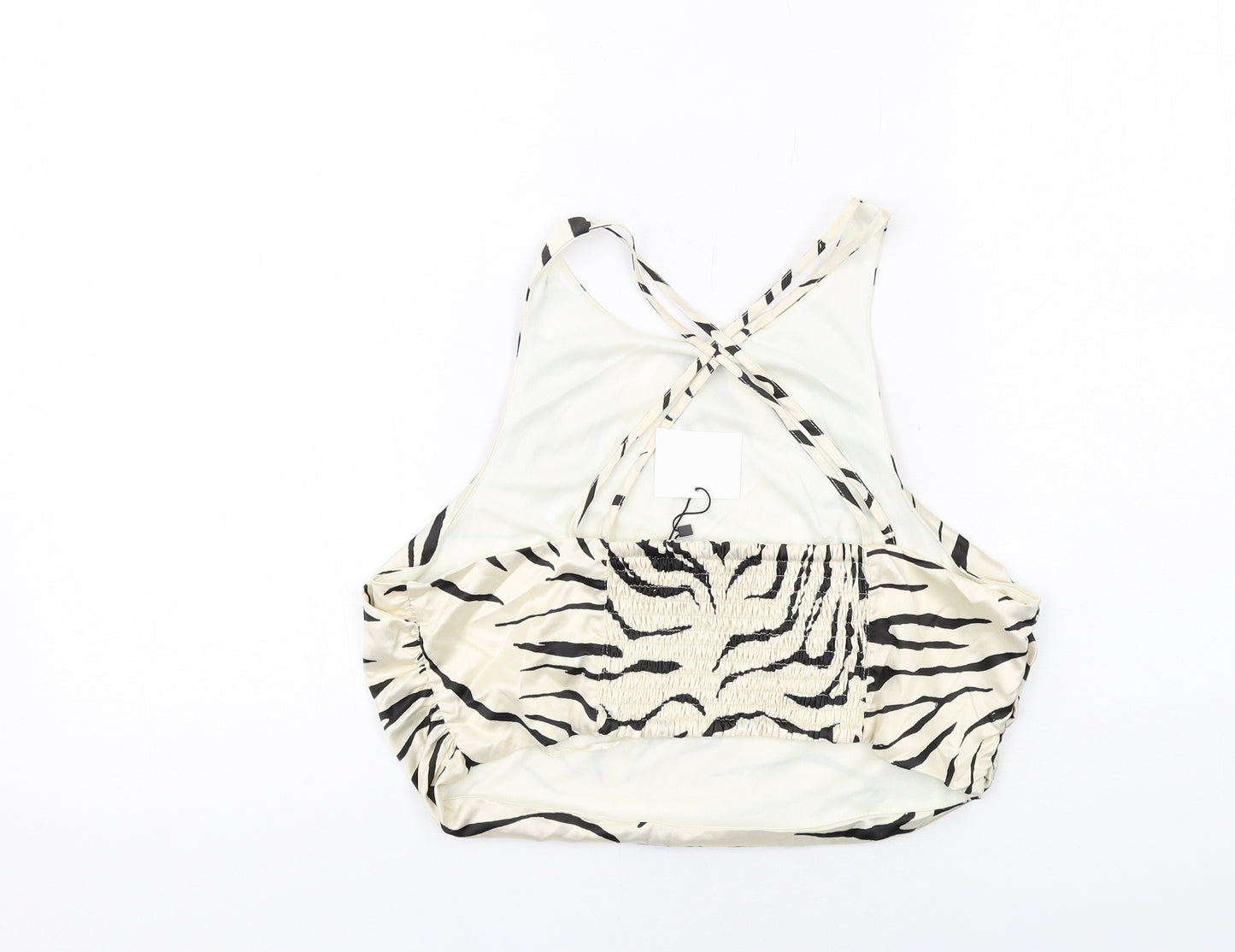 Zara Womens Ivory Animal Print Polyester Basic Tank Size L Halter - Tiger Print