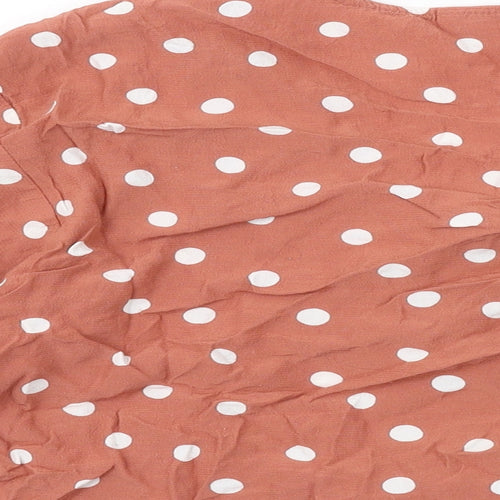 River Island Womens Brown Polka Dot Viscose Cropped Blouse Size 10 V-Neck