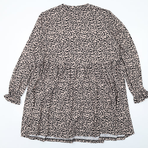 New Look Womens Pink Animal Print Polyester A-Line Size 18 Round Neck Pullover - Leopard Print