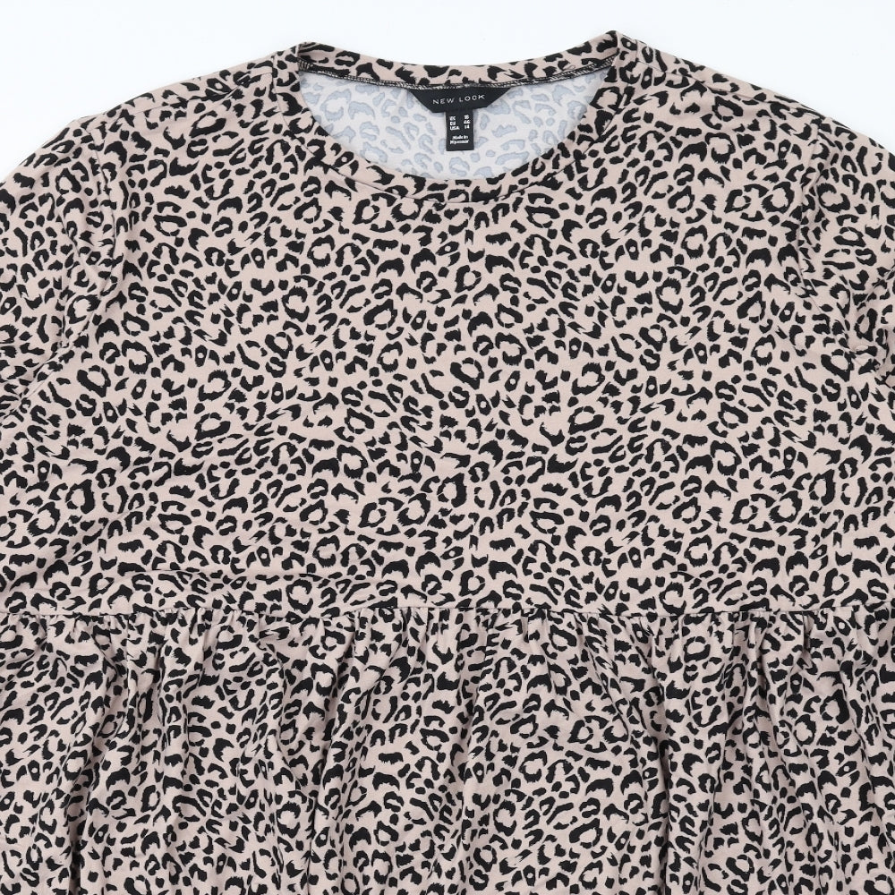 New Look Womens Pink Animal Print Polyester A-Line Size 18 Round Neck Pullover - Leopard Print