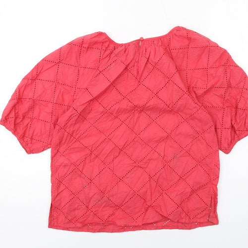 Marks and Spencer Womens Red Argyle/Diamond Cotton Basic Blouse Size 8 Round Neck