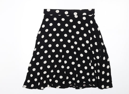 Marks and Spencer Womens Black Polka Dot Viscose Swing Skirt Size 14