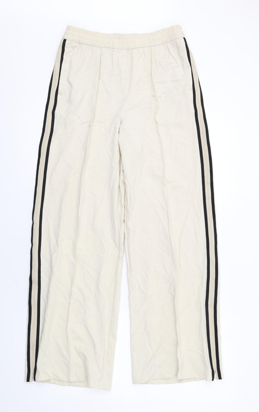 Marks and Spencer Womens Beige Polyester Jogger Trousers Size 10 L30 in Regular - Side Stripe Detail