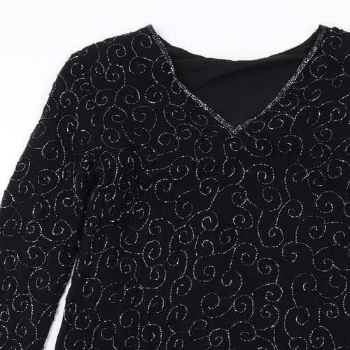 St Bernard Womens Black Geometric Polyester A-Line Size 12 V-Neck Pullover