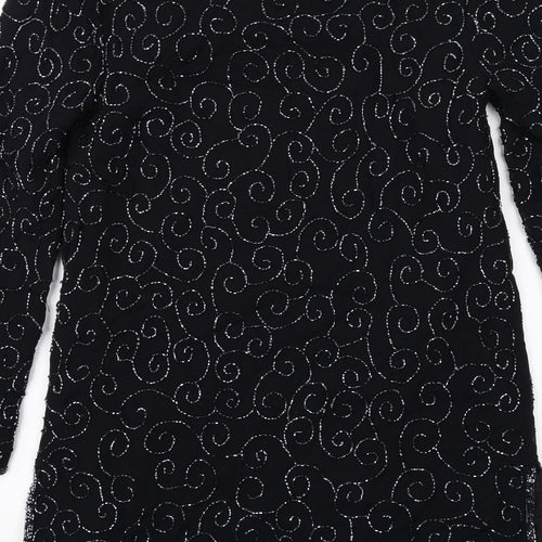 St Bernard Womens Black Geometric Polyester A-Line Size 12 V-Neck Pullover