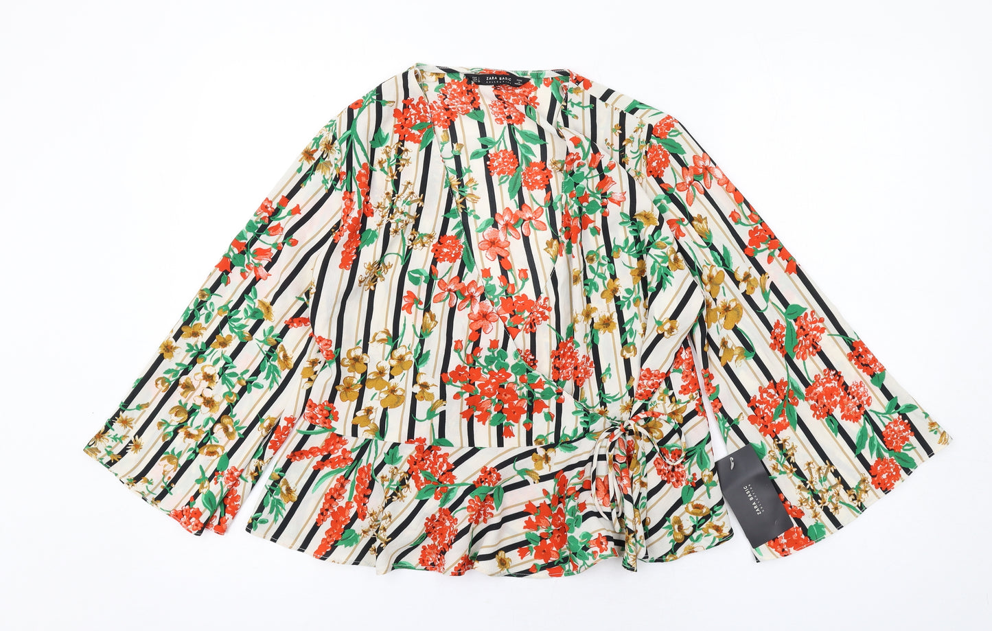 Zara Womens Multicoloured Floral Polyester Wrap Blouse Size L V-Neck