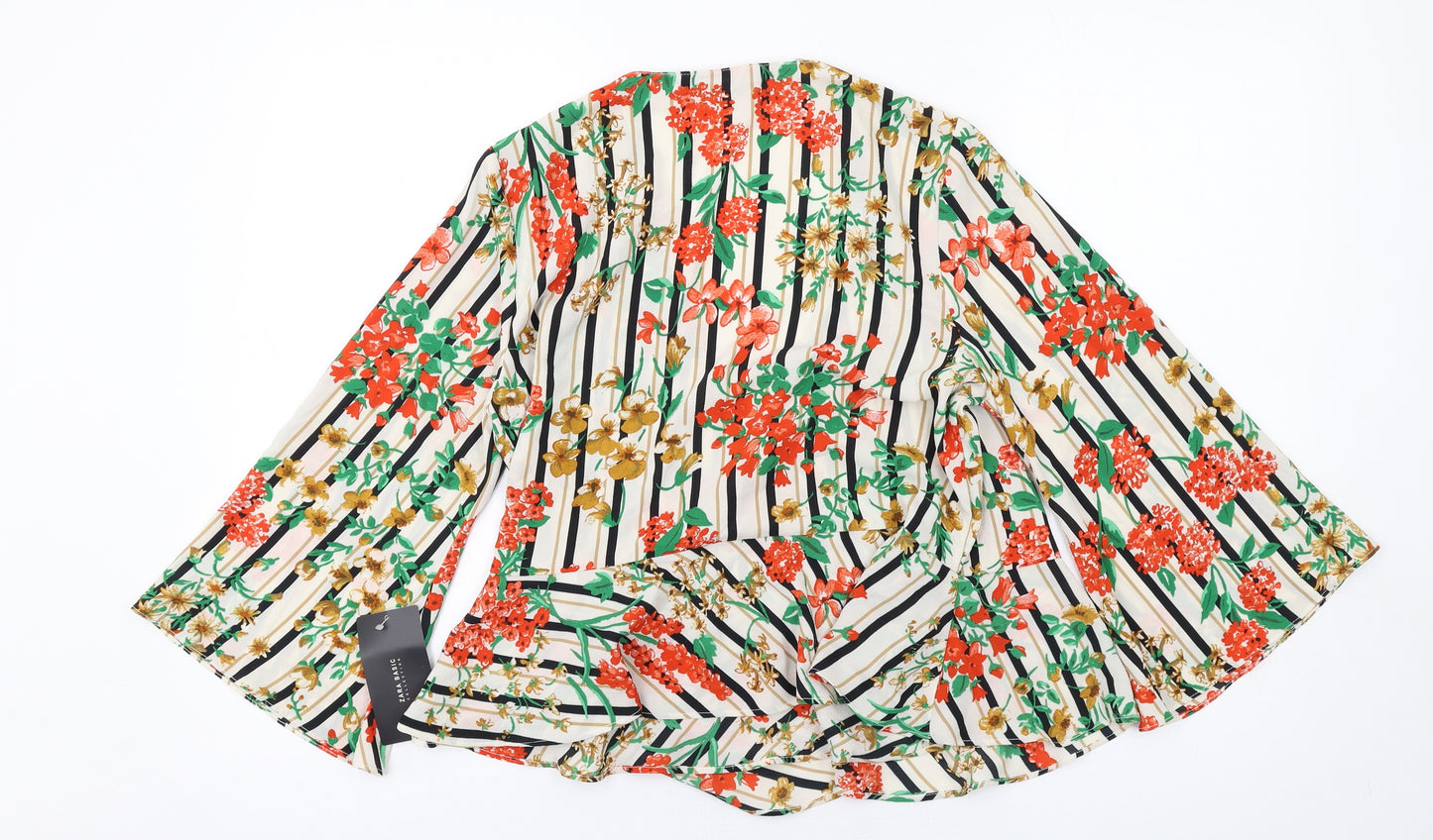 Zara Womens Multicoloured Floral Polyester Wrap Blouse Size L V-Neck