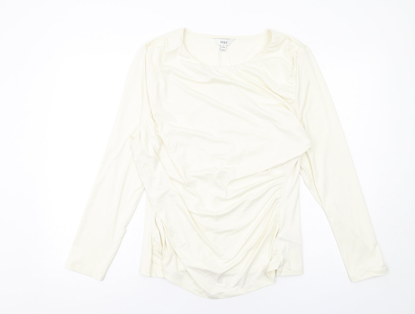 Marks and Spencer Womens Ivory Polyester Basic Blouse Size 18 Round Neck - Ruched Detail
