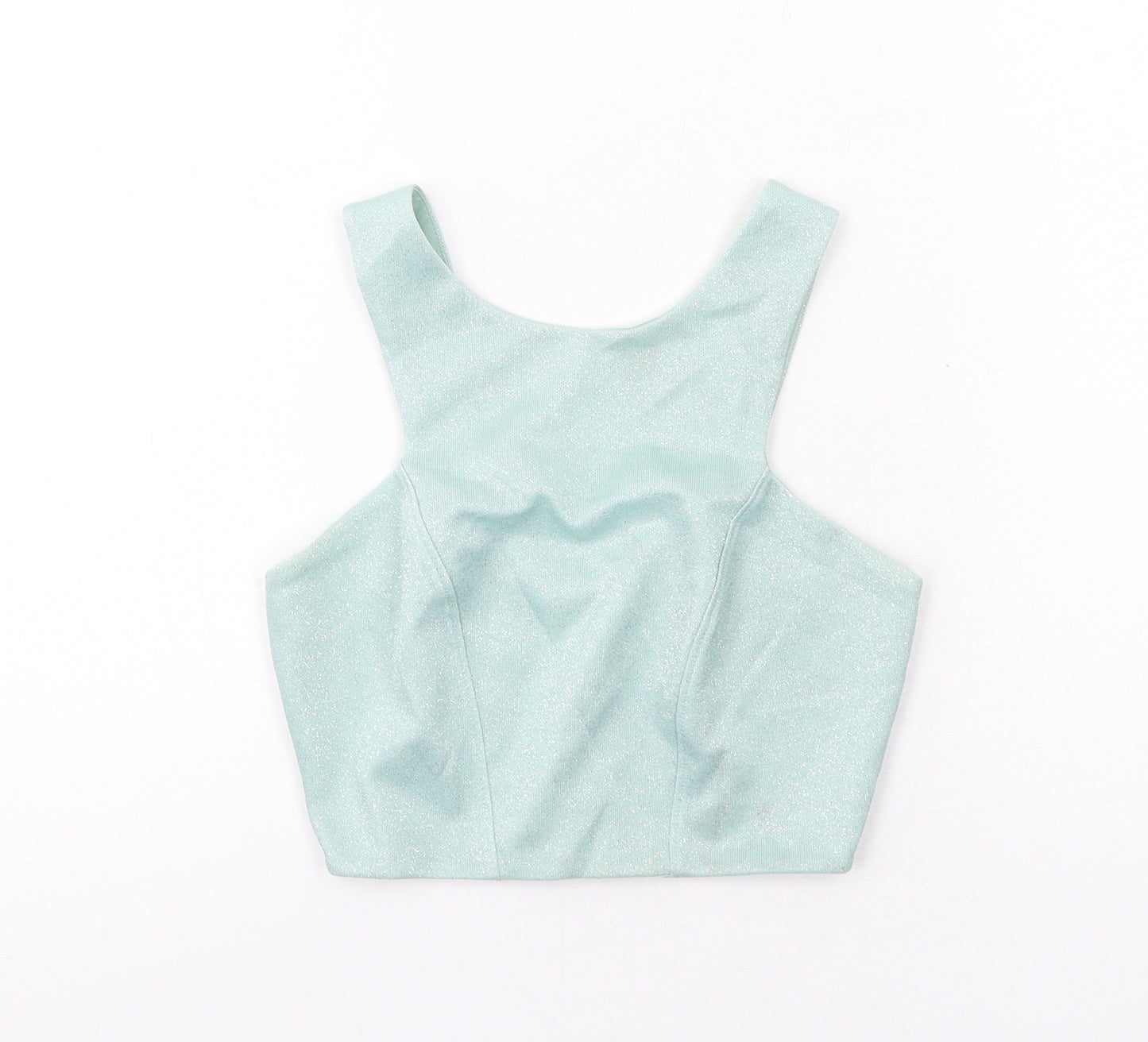 Topshop Womens Green Polyester Cropped Tank Size 6 Round Neck