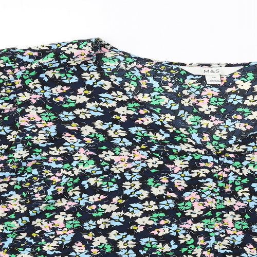 Marks and Spencer Womens Multicoloured Floral Polyester Basic Blouse Size 24 V-Neck