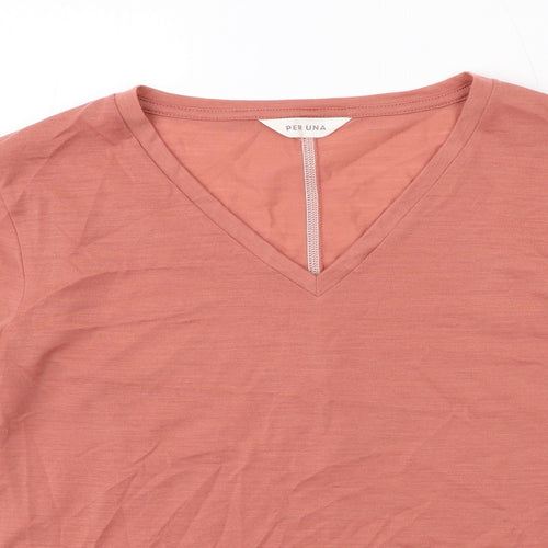 Per Una Womens Pink Polyester Basic T-Shirt Size 10 V-Neck - Contrast Stitching