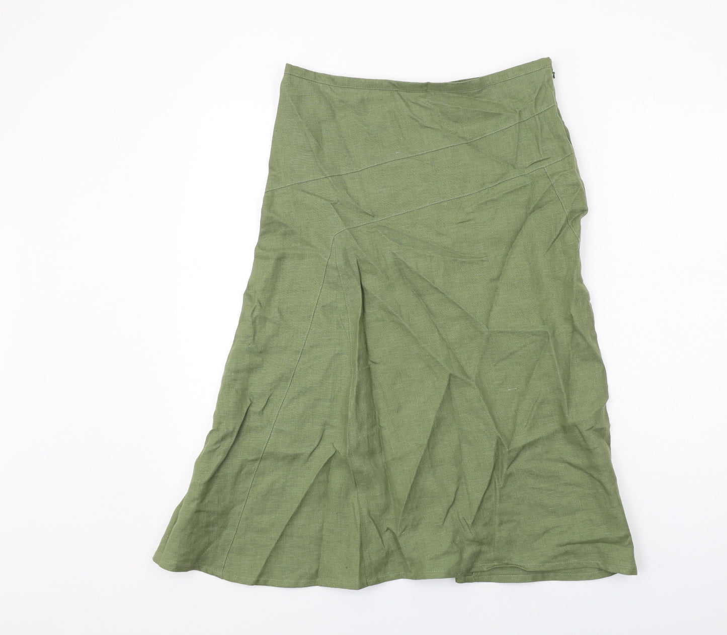 Paul Berman Womens Green Linen A-Line Skirt Size 10 Zip