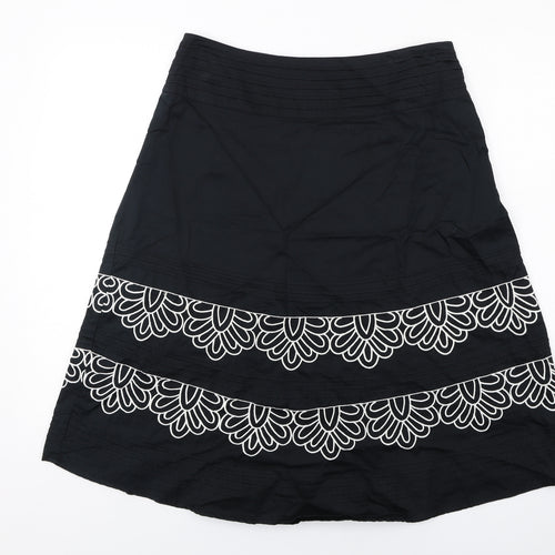 Monsoon Womens Black Geometric Cotton Swing Skirt Size 12 Zip