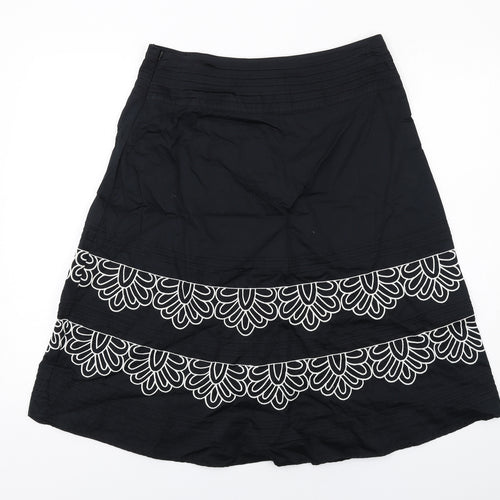 Monsoon Womens Black Geometric Cotton Swing Skirt Size 12 Zip