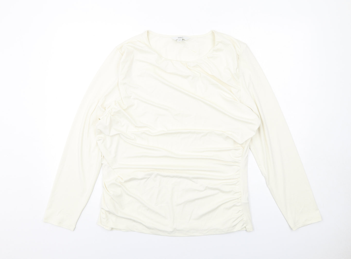 Marks and Spencer Womens Ivory Polyester Basic Blouse Size 20 Round Neck - Ruched Detail