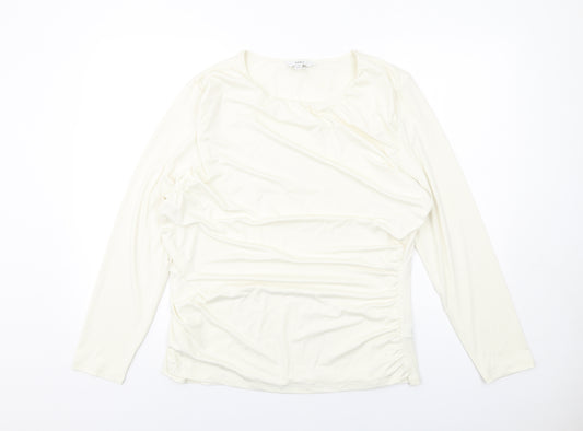 Marks and Spencer Womens Ivory Polyester Basic Blouse Size 20 Round Neck - Ruched Detail