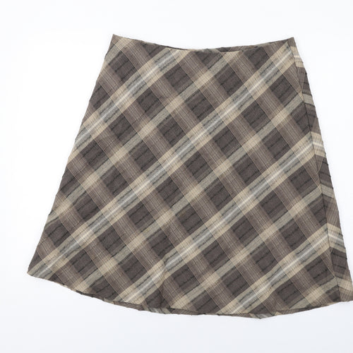 Marks and Spencer Womens Brown Plaid Polyester A-Line Skirt Size 14