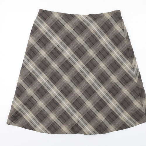 Marks and Spencer Womens Brown Plaid Polyester A-Line Skirt Size 14