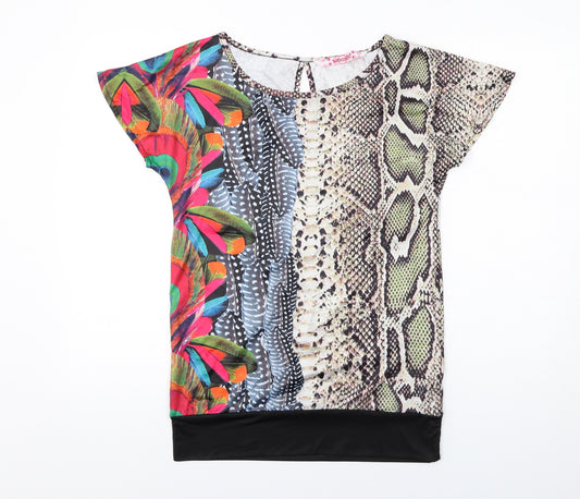 Smash Womens Multicoloured Animal Print Polyester Basic Blouse Size S Boat Neck