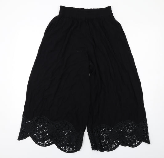 River Island Womens Black Viscose Trousers Size 10 L23 in Regular - Crocheted Lace Detail