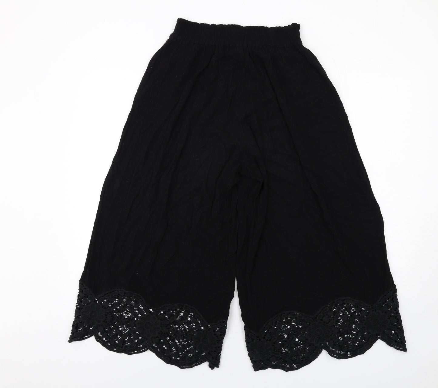 River Island Womens Black Viscose Trousers Size 10 L23 in Regular - Crocheted Lace Detail