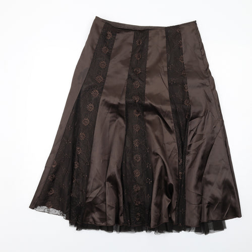Per Una Womens Brown Floral Polyester Swing Skirt Size 12 Zip - Tulle underskirt