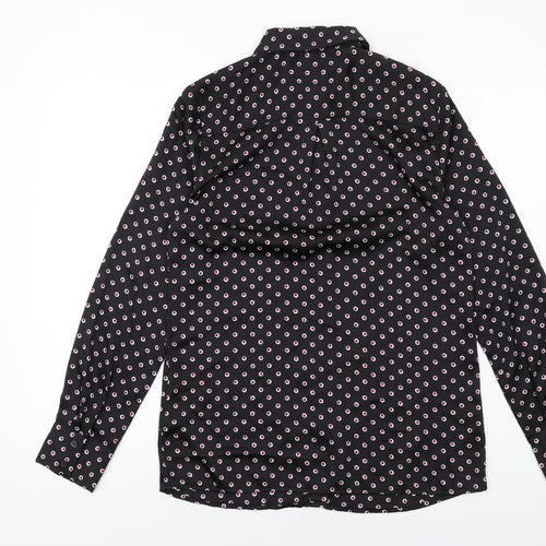 Classics Womens Black Geometric Polyester Basic Button-Up Size 8 Collared