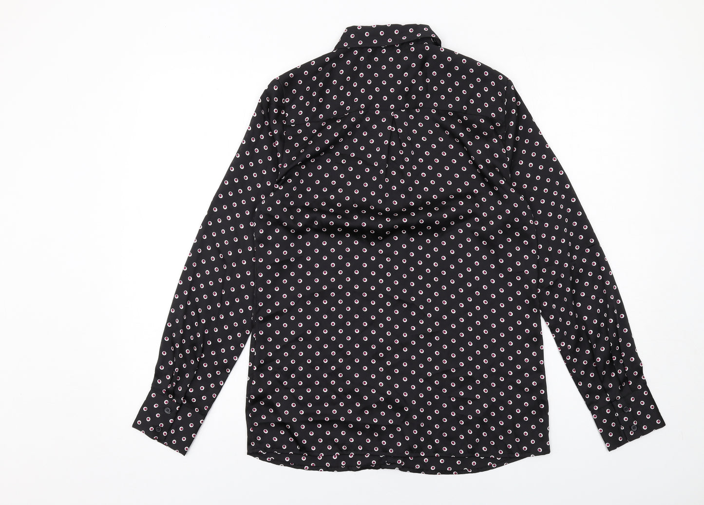 Classics Womens Black Geometric Polyester Basic Button-Up Size 8 Collared