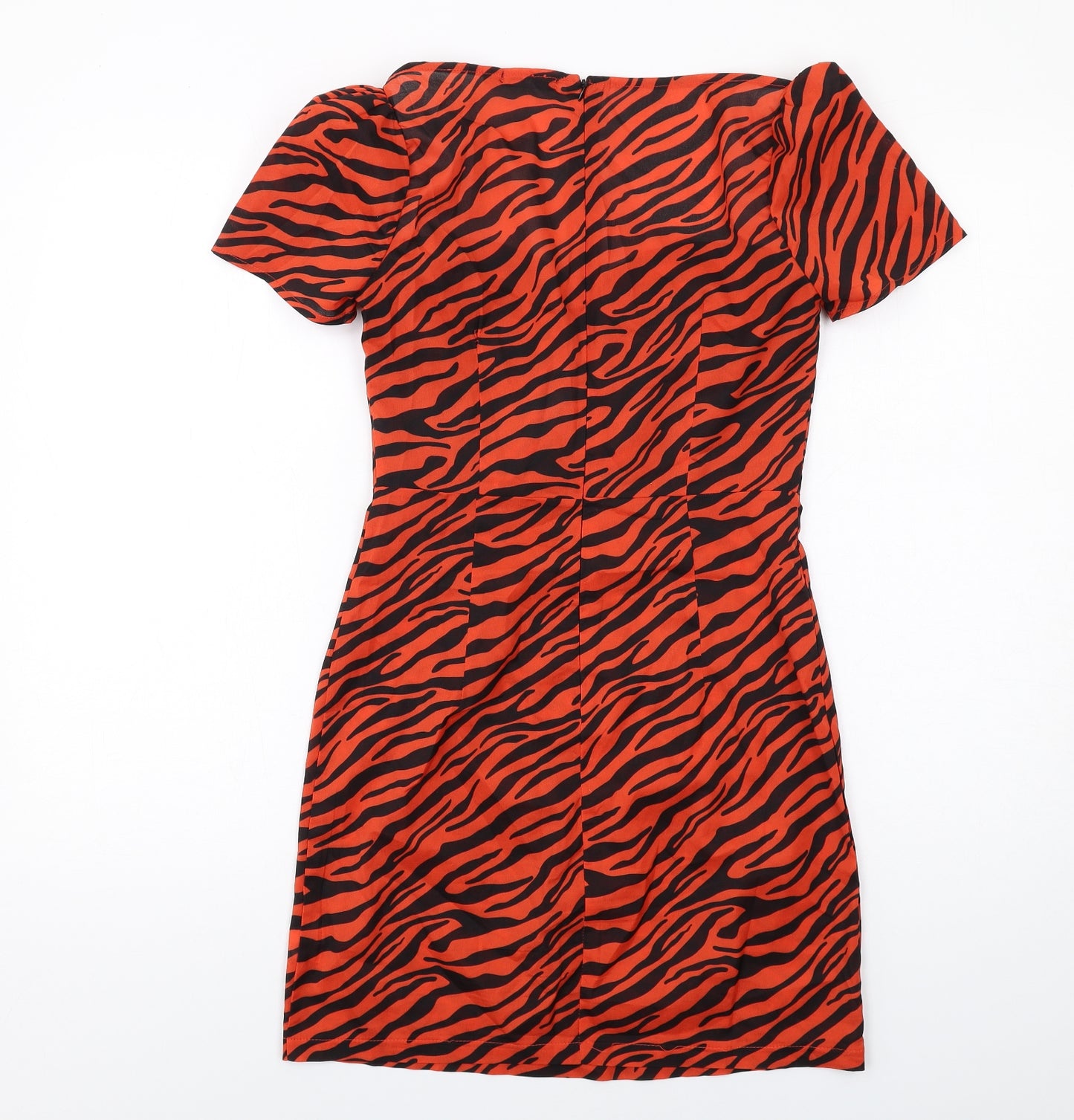 Nasty Gal Womens Orange Animal Print Polyester Mini Size 6 Sweetheart Zip - Tiger pattern