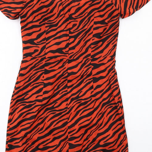 Nasty Gal Womens Orange Animal Print Polyester Mini Size 6 Sweetheart Zip - Tiger pattern