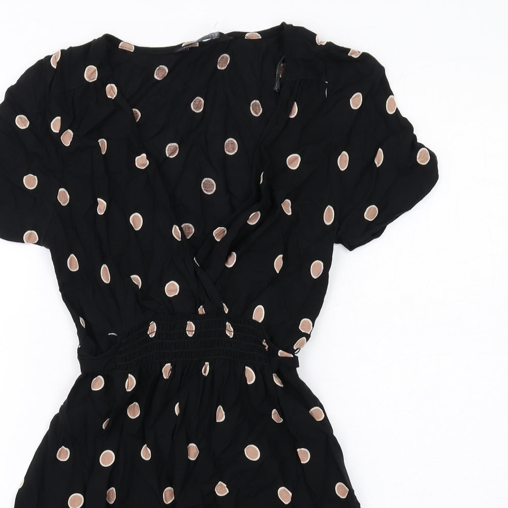 Dorothy Perkins Womens Black Polka Dot Viscose A-Line Size 6 V-Neck Pullover