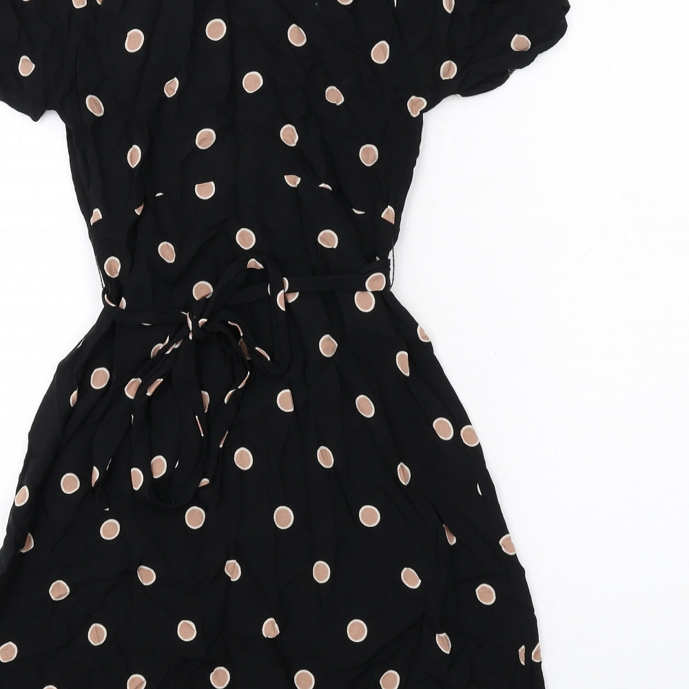 Dorothy Perkins Womens Black Polka Dot Viscose A-Line Size 6 V-Neck Pullover