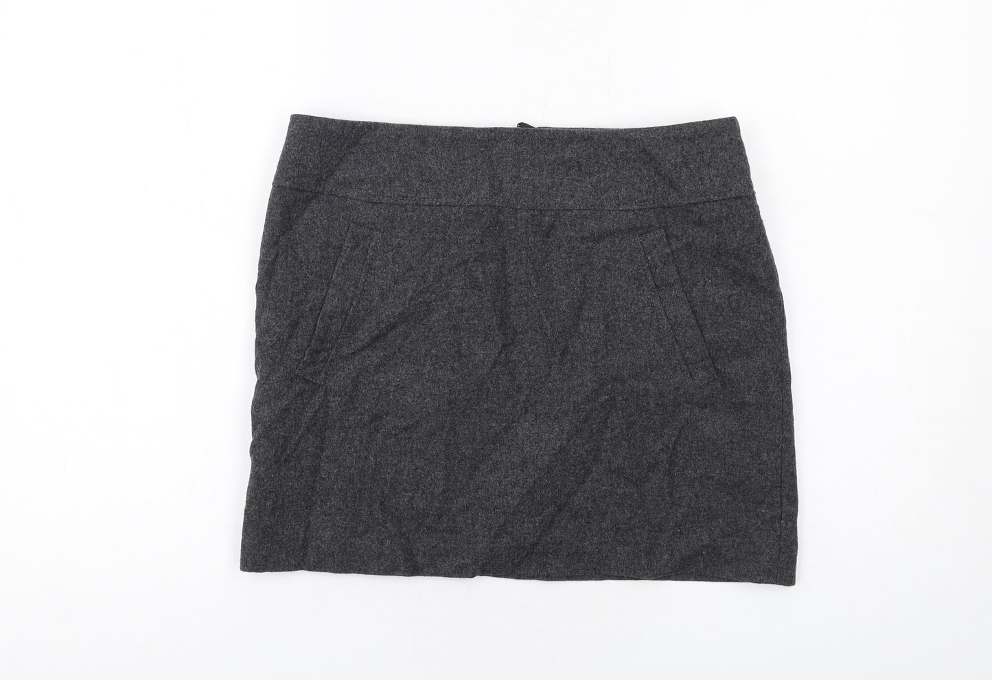 H&M Womens Grey Polyester A-Line Skirt Size 10 Zip