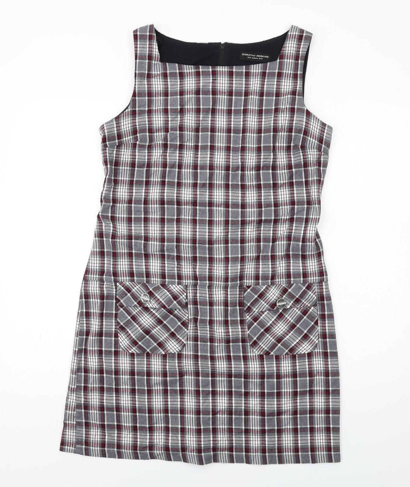 Dorothy Perkins Womens Green Plaid Polyester Pinafore/Dungaree Dress Size 14 Square Neck Zip
