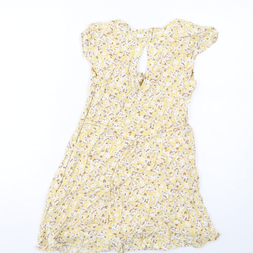 Abercrombie & Fitch Womens Yellow Floral Viscose A-Line Size S V-Neck Zip