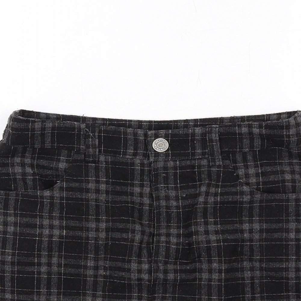 Pull&Bear Womens Black Plaid Polyester Mini Skirt Size S Zip