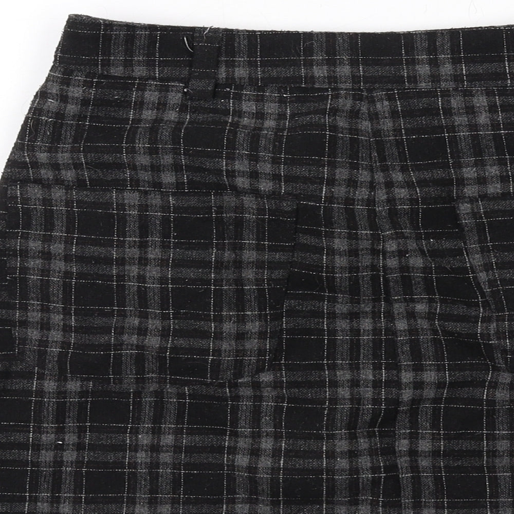 Pull&Bear Womens Black Plaid Polyester Mini Skirt Size S Zip