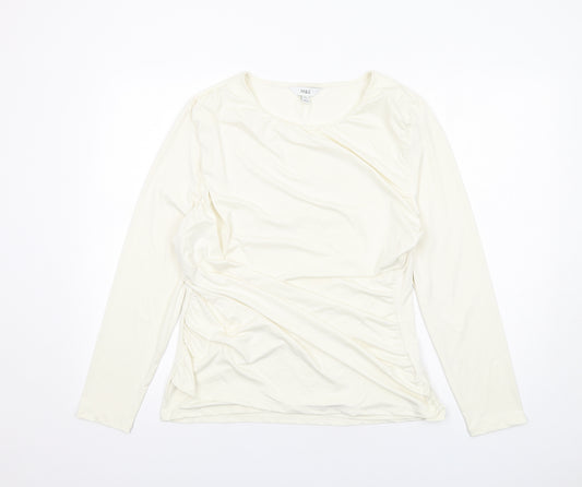 Marks and Spencer Womens Ivory Polyester Basic Blouse Size 18 Boat Neck - Ruched Detail