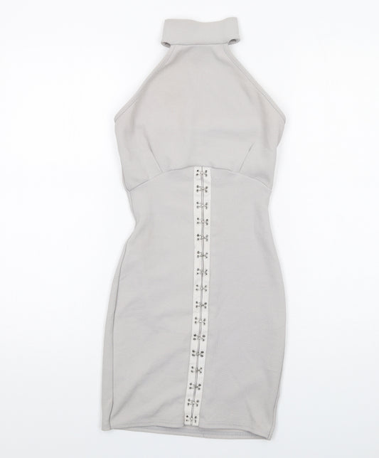 PRETTYLITTLETHING Womens Grey Polyester Bodycon Size 6 Halter Pullover