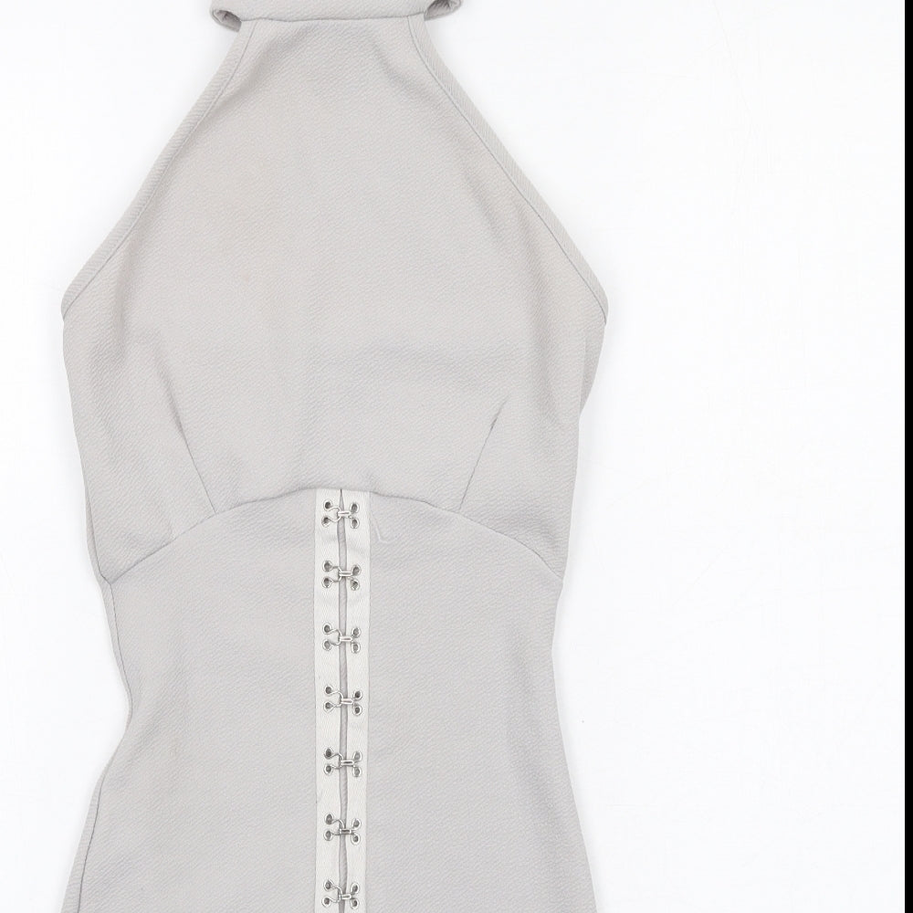 PRETTYLITTLETHING Womens Grey Polyester Bodycon Size 6 Halter Pullover