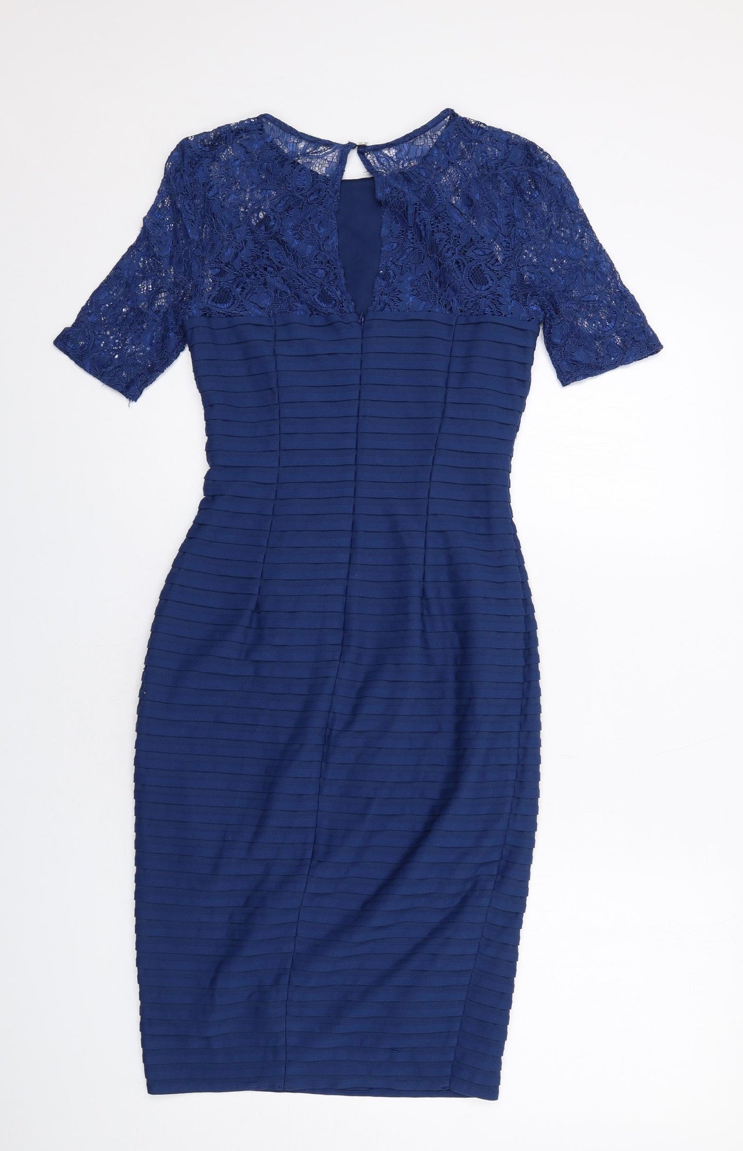 Linea Womens Blue Polyester Shift Size 8 Round Neck Button