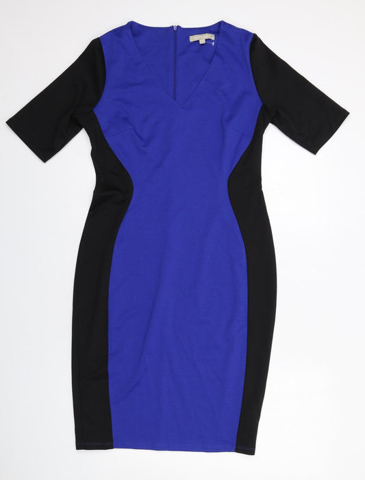 Anthology Womens Blue Colourblock Polyester Shift Size 14 V-Neck Zip