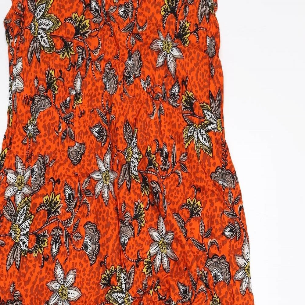New Look Womens Orange Floral Viscose Maxi Size 12 V-Neck Pullover