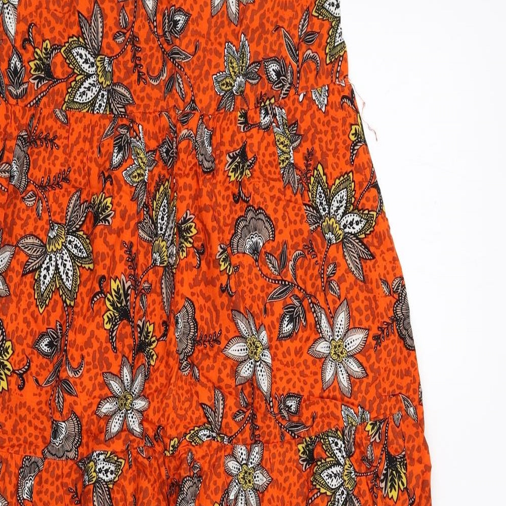 New Look Womens Orange Floral Viscose Maxi Size 12 V-Neck Pullover