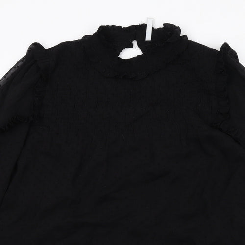 Zara Womens Black Polka Dot Polyester Basic Blouse Size S Mock Neck