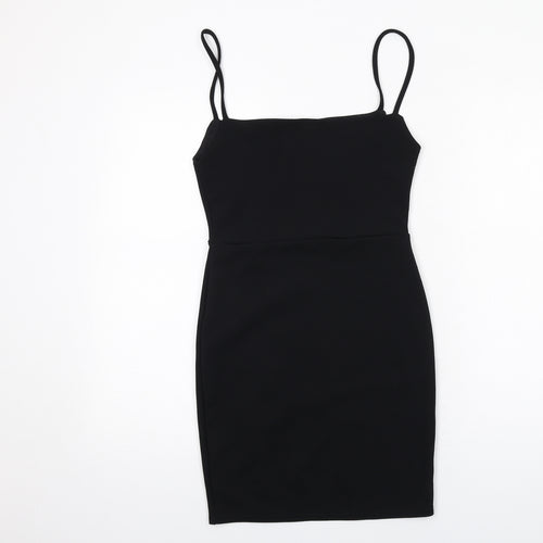 PRETTYLITTLETHING Womens Black Polyester Bodycon Size 8 Square Neck Pullover