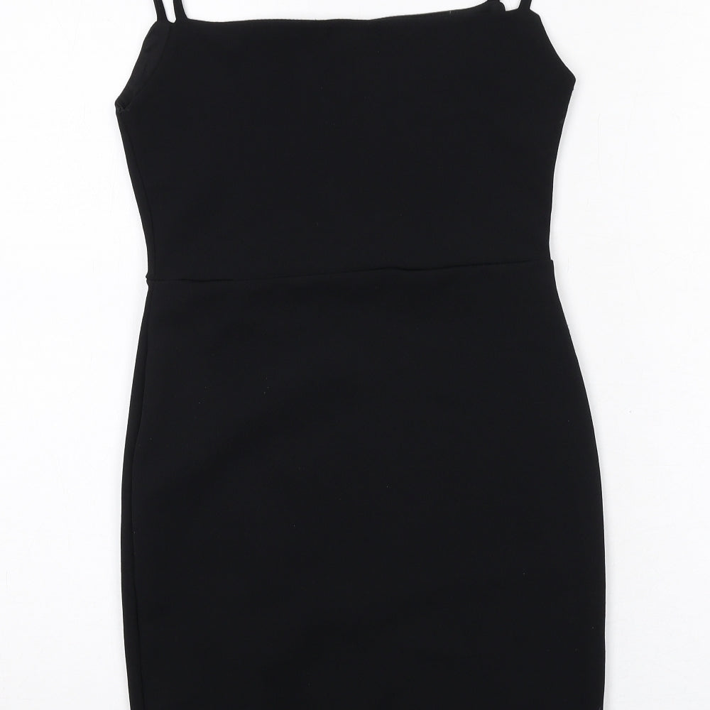 PRETTYLITTLETHING Womens Black Polyester Bodycon Size 8 Square Neck Pullover